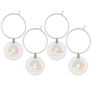 Modern Boho Rainbow Baby Shower wishes Wine Charm