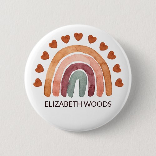 Modern Boho Rainbow  Heart Name  Button