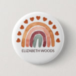 Modern Boho Rainbow & Heart Name  Button<br><div class="desc">Earthy tone modern rainbow and heart button . Customizable!</div>