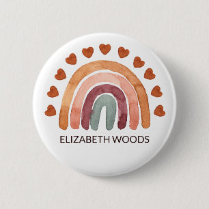 Modern Boho Rainbow & Heart Name  Button