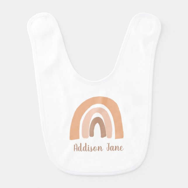 Modern Boho Rainbow Muted Pink Personalized Baby Bib (Front)