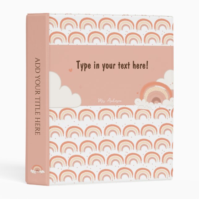 Modern Boho Rainbow Personalized Binder, custom  Mini Binder (Front/Spine)