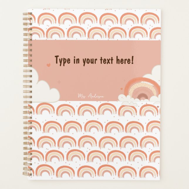 Modern Boho Rainbow Personalized Binder, custom  Planner (Front)