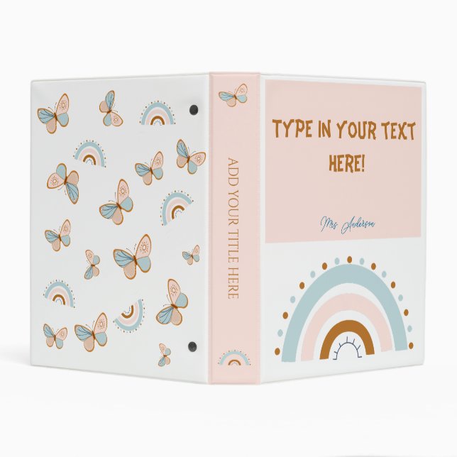Modern Boho Rainbow Personalized Binder, rainbow Mini Binder (Background)