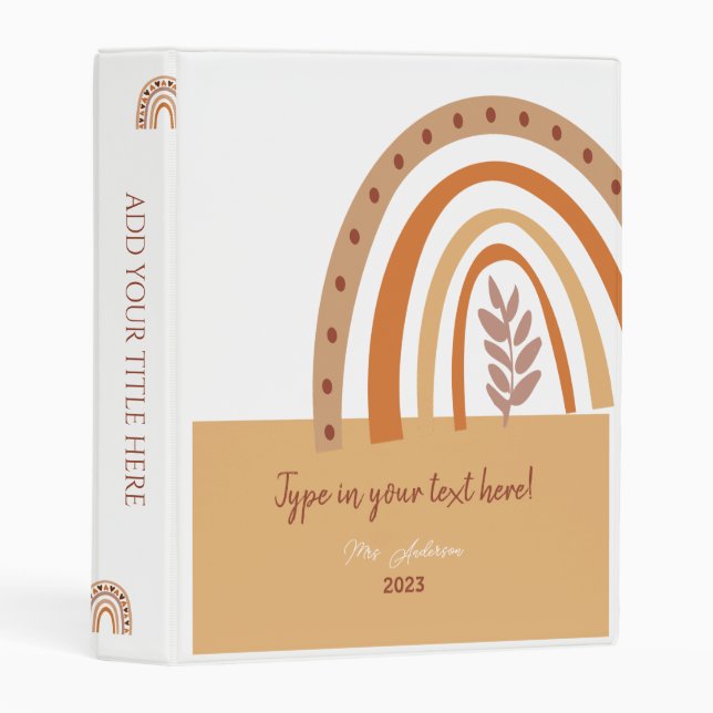 Modern Boho Rainbow Personalized Binder, rainbow  Mini Binder (Front/Spine)