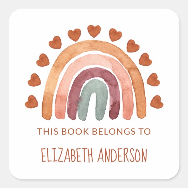  Modern Boho Rainbow Personalized School  Square Sticker (Front)