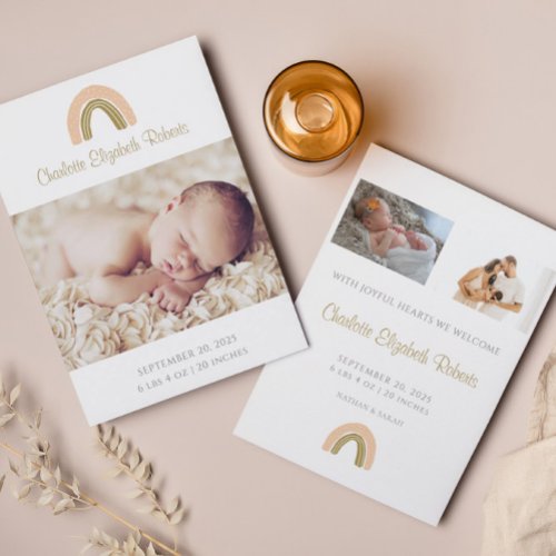 Modern Boho Rainbow Photo Birth Announcement Card