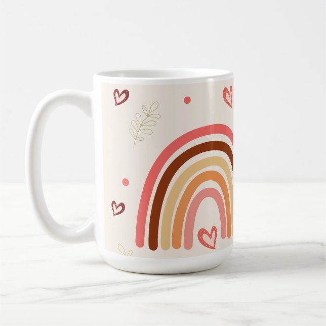 Modern Boho Rainbow Polka Dots Love and Harts  Coffee Mug (Left)
