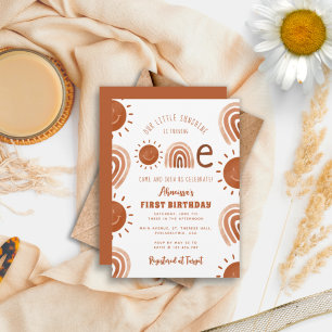 Modern Boho Rainbow Sunshine One First Birthday Invitation