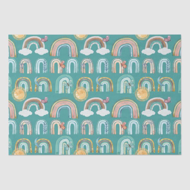 Modern Boho Rainbow Teal Terracotta Mustard Pink Tissue Paper (Front)