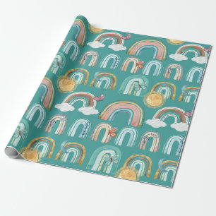 Modern Boho Rainbow Teal Terracotta Mustard Pink Wrapping Paper