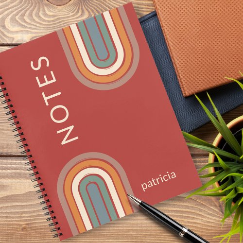 Modern Boho Rainbow Terracotta Personalized Name  Notebook