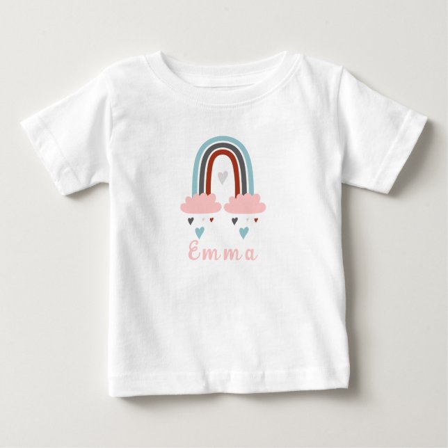 Modern Boho Rainbow with Personalized Name Baby T-Shirt (Front)