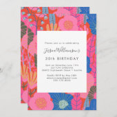 Modern Boho Red Floral 30th Birthday Party Invitation (Front/Back)