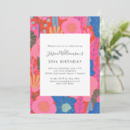 Modern Boho Red Floral 30th Birthday Party Invitation