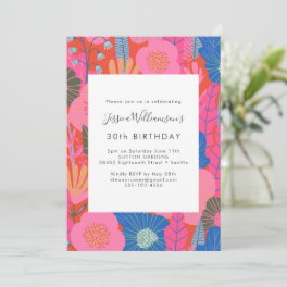 Modern Boho Red Floral 30th Birthday Party Invitation