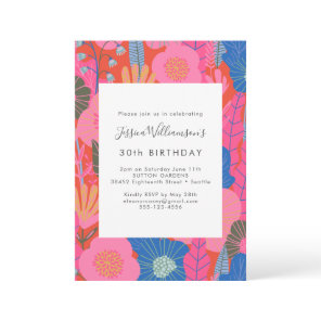 Modern Boho Red Floral 30th Birthday Party Invitation