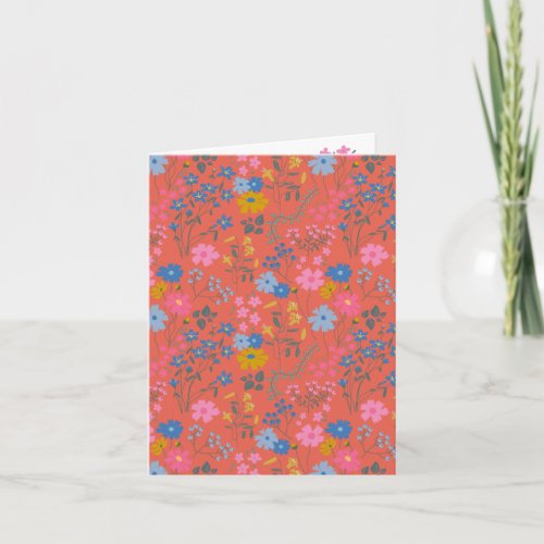 Modern Boho Red Floral Wildflowers Card