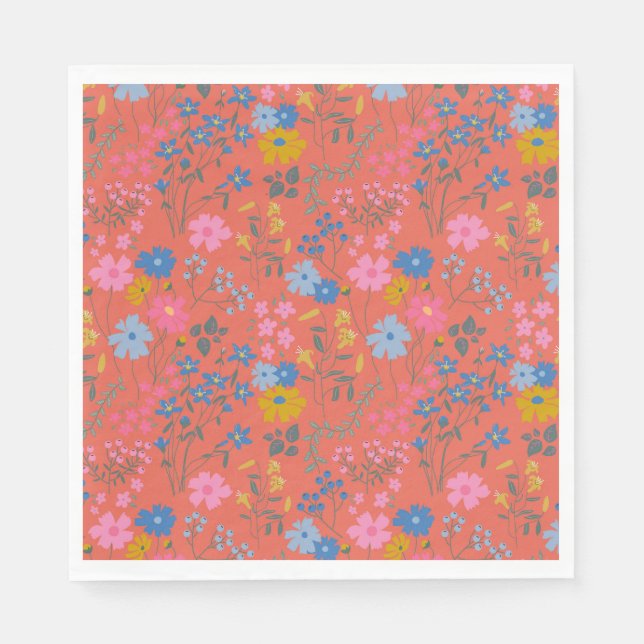 Modern Boho Red Floral Wildflowers Napkins (Front)
