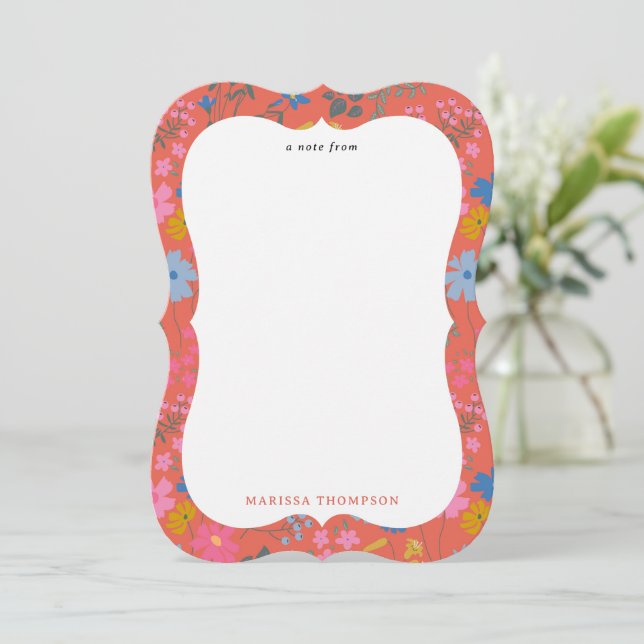 Modern Boho Red Floral Wildflowers Note Card (Standing Front)