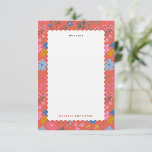 Modern Boho Red Floral Wildflowers Thank You Card