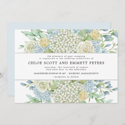 Modern Boho Rose Hydrangea Floral Wedding Invitation