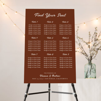 Modern Boho Rust Brown Wedding Seating Chart Foam Board