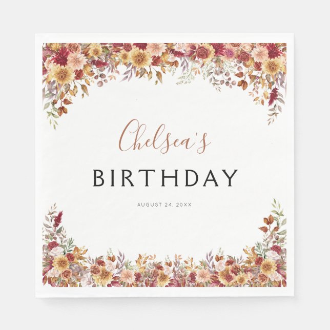 Modern Boho Rustic Birthday Party Napkins (Front)