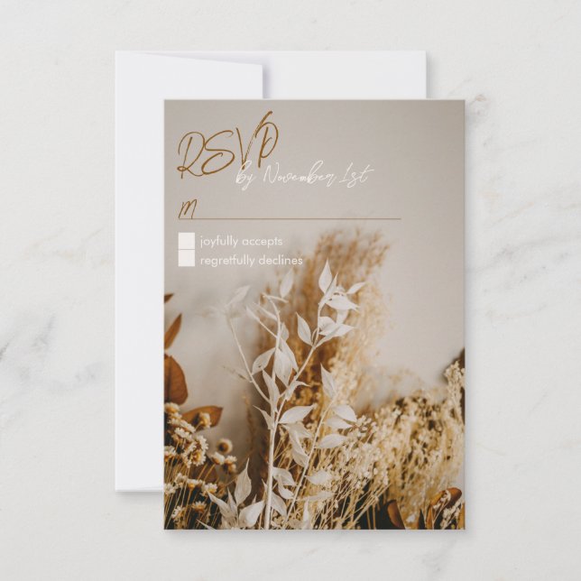 Modern Boho Rustic Dried Flowers Wedding RSVP Card (Front)