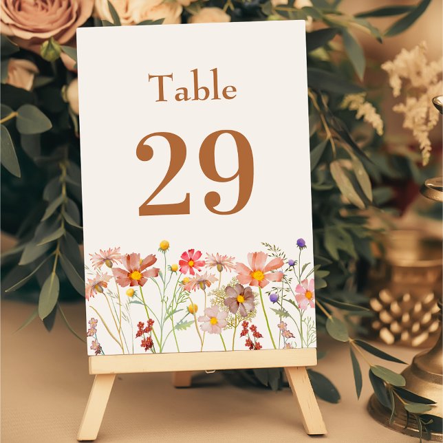 Modern Boho Rustic Floral Fall Wedding Table Number (Modern boho rustic floral fall wedding beige cream terracotta table number Watercolor wildflowers)