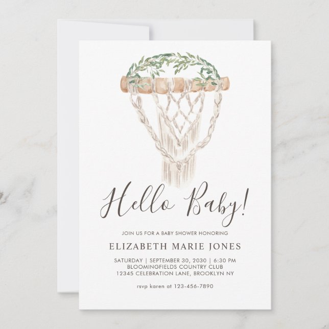 Modern Boho Rustic Greenery Macrame Baby Shower In Invitation (Front)