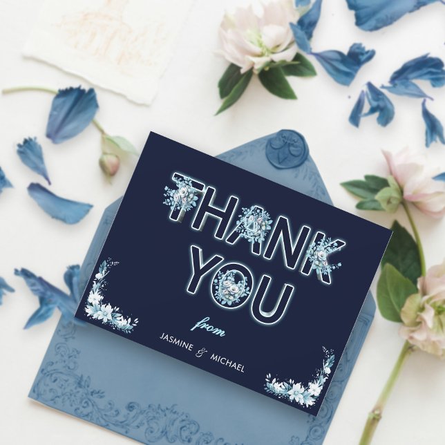 Modern Boho Rustic Navy & Light Blue Floral Cute  Thank You Card (Creator Uploaded)