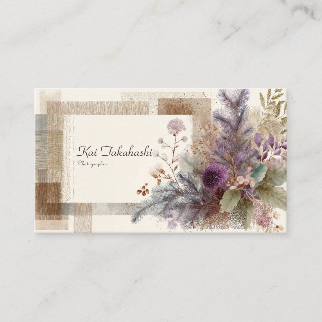 Modern Boho Rustic Thistle & Abstract Geometric Business Card (Front)