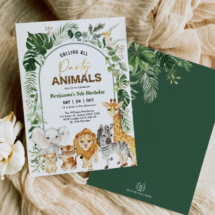 Modern Boho Safari Party Animals Boy Birthday Invitation