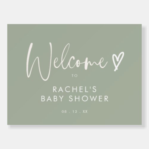 Modern Boho Sage Green Baby Shower Welcome Sign
