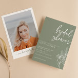 Modern Boho Sage Green Photo Bridal Shower Minimal Invitation<br><div class="desc">Modern Boho Sage Green Photo Bridal Shower Minimal Invitation. Easily personalize by replacing each info. Please upload a vertical/portrait photo. Make sure to check the preview before adding to cart. (Sample Photo by Julia Avamotive from Pexels)</div>