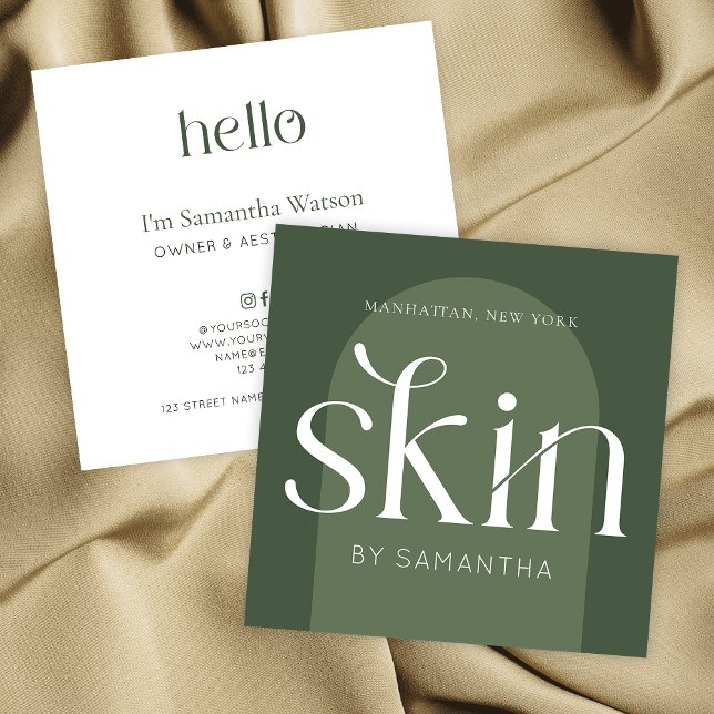 Modern Boho Sage Green Skincare Spa Aesthetician Square Business Card (Creator Uploaded)