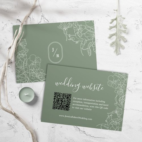 Modern Boho Sage Green Wedding Details QR Code Enclosure Card