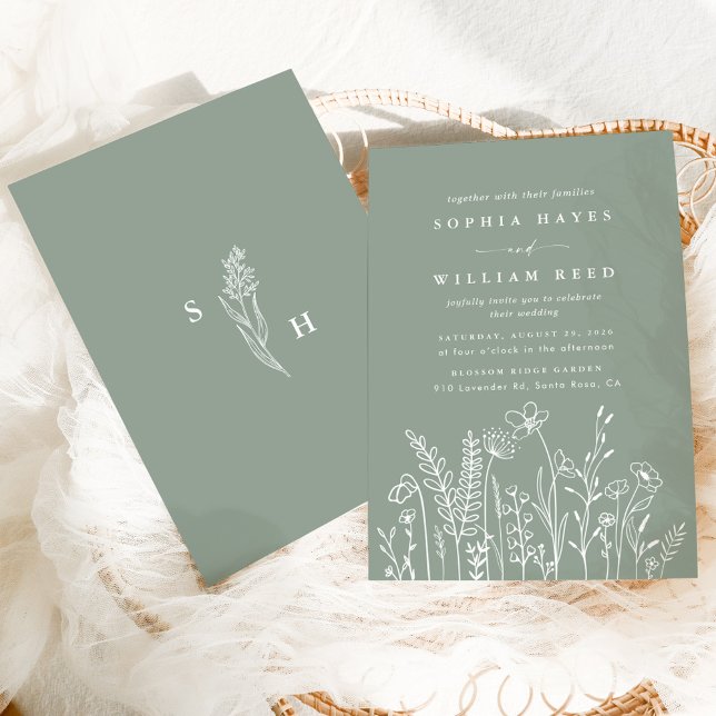 Modern Boho Sage Green Wildflower Wedding  Invitation (Creator Uploaded)