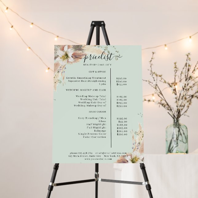 Modern Boho Salon Price List  Foam Board (In Situ (Stand))