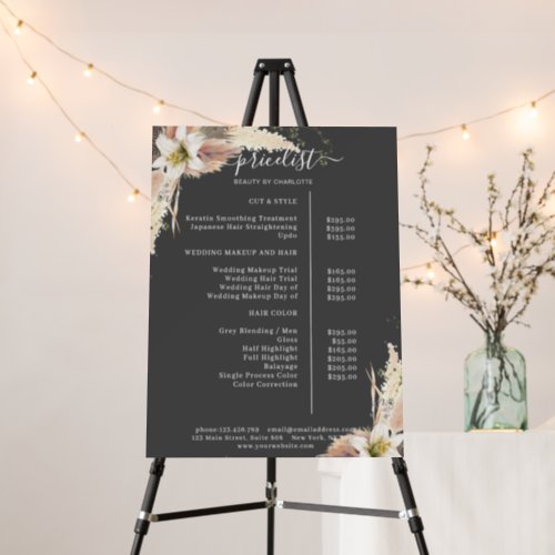 Modern Boho Salon Price List      Foam Board