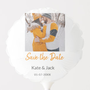 Modern boho save the date add QR name date orange  Balloon