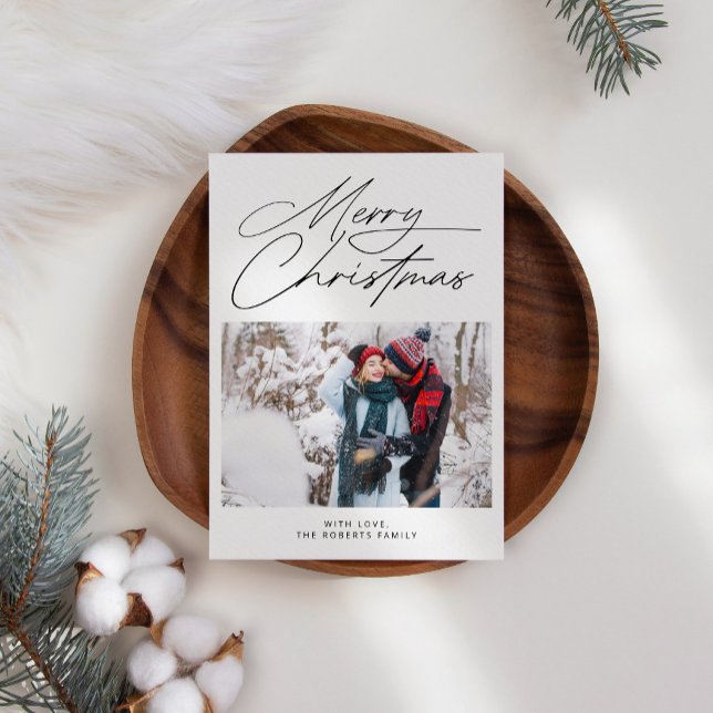 Modern Boho Script Family Photos Christmas Holiday Card (Creator Uploaded)