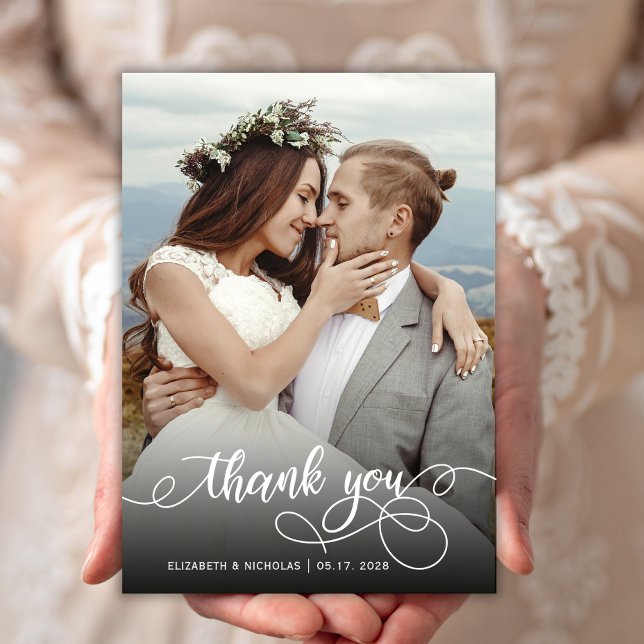 Modern Boho Script Photo Wedding Thank You Card (Creator Uploaded)