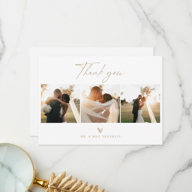 Modern Boho Script Wedding Photo Thank You Card (Front/Back In Situ)