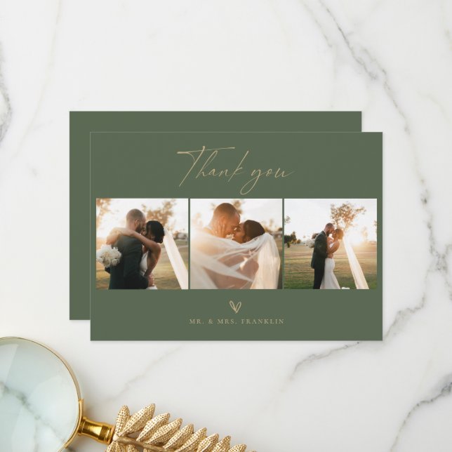 Modern Boho Script Wedding Photo Thank You Card (Front/Back In Situ)