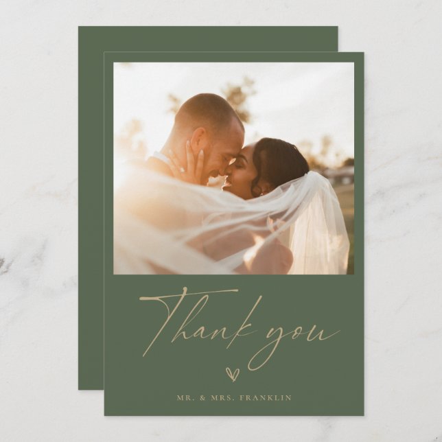 Modern Boho Script Wedding Photo Thank You Card (Front/Back)