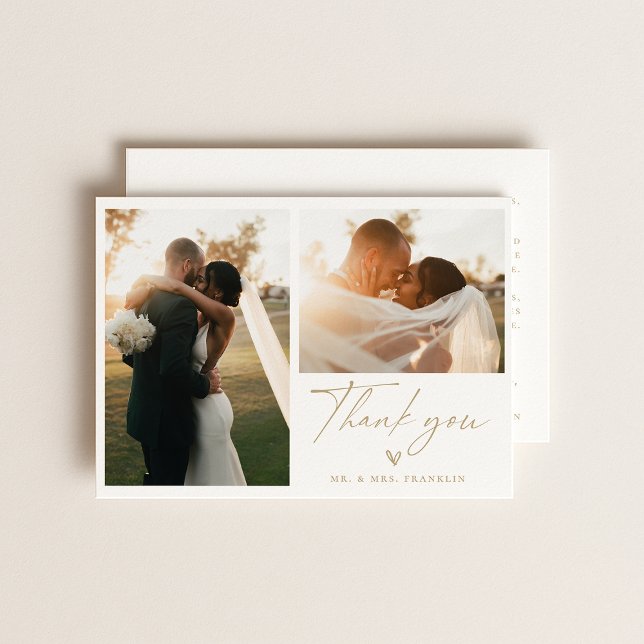 Modern Boho Script Wedding Photo Thank You Card (Creator Uploaded)