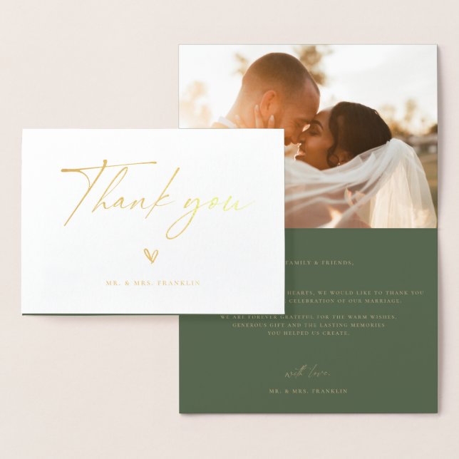 Modern Boho Script Wedding Photo Thank You Foil Ca Foil Card (Display)