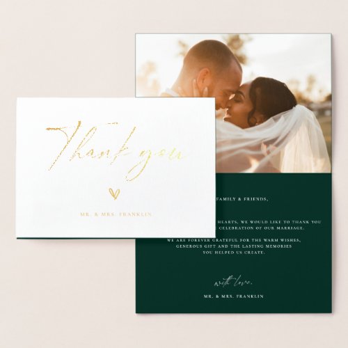 Modern Boho Script Wedding Photo Thank You Foil Card